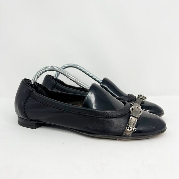AGL Women's Patent Cap Toe Black Ballet Flats - Picture 1 of 9